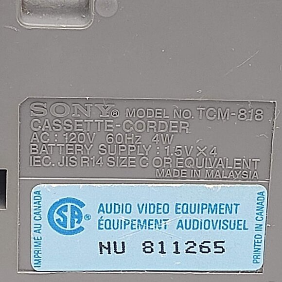 Sony Cassette-Corder with Built-In Condenser Microphone TCM-818 with Counter - Picture 9 of 14